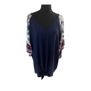 Avenue Blue Tie Front Blouse Plus Size 26 28